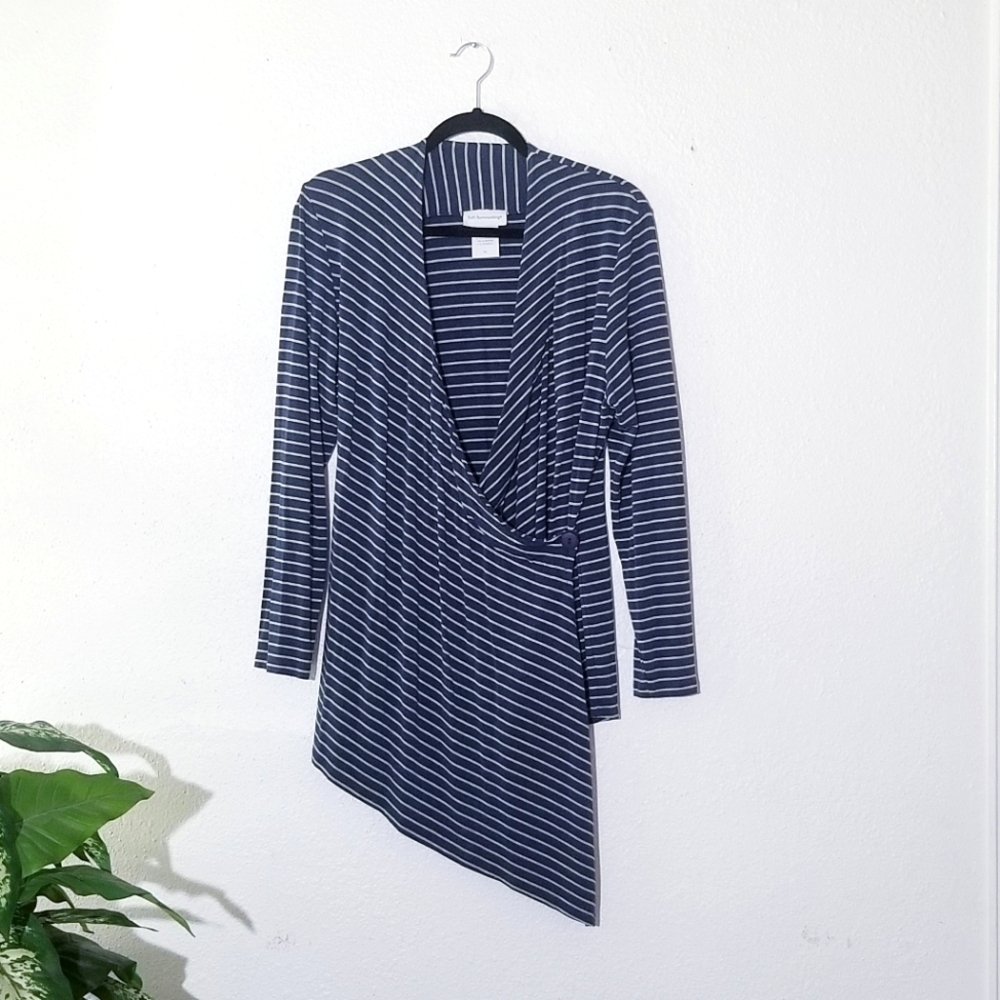 Soft Surroundings Asymmetrical Blue Faux Wrap Top Striped Blouse XL